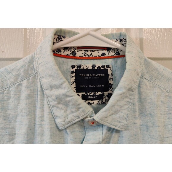Mens Denim & Flower Ricky Singh Blue-Green Button Down Shirt sz M Slim Fit - Picture 4 of 8